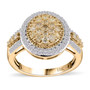 natural yellow and white diamond oval cluster halo ring in solid 10k yellow gold