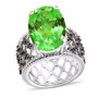 green quartz triplet and black spinel solitaire ring in rhodium over sterling silver