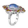 side view of boulder opal triplet multi color tourmaline and zircon statement ring in rhodium over sterling silver
