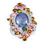 boulder opal triplet multi color tourmaline and zircon statement ring in rhodium over sterling silver