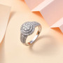 natural diamond cluster ring in rhodium over sterling silver shown in a lifestyle photo