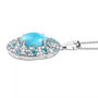 side view of larimar blue apatite and moissanite pendant necklace in rhodium over sterling