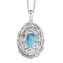 back view of larimar blue apatite and moissanite pendant necklace in rhodium over sterling