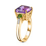 side view of amethyst chrome diopside and diamond ring in 10k yellow gold