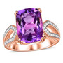 amethyst and white zircon solitaire ring in 18k rose gold over sterling silver