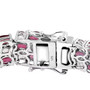 clasp detail of rhodolite garnet and rainbow moonstone tennis bracelet in rhodium over sterling silver