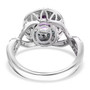 full view of purple sapphire blue and white diamond double halo solid 14k white gold ring