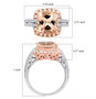 morganite pink and white diamond cushion halo ring in solid 14k rose and white gold shown for size comparison