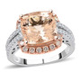 morganite pink and white diamond cushion halo ring in solid 14k rose and white gold