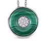 malachite and white zircon circle pendant necklace in rhodium over sterling silver