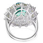 back view of blue and green quartz triplet peridot apatite and zircon halo ring in rhodium over sterling silver
