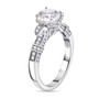 side view of moissanite ring in rhodium over sterling silver