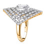 side view of emerald cut and round diamond cluster cocktail ring in solid 10k yellow gold