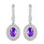 purple sapphire and diamond double halo earrings in 18k white gold