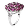 side view of rhodolite garnet and white zircon cluster ring in rhodium over sterling silver