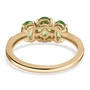back view of tsavorite garnet and yellow diamond trilogy ring in 10k yellow gold