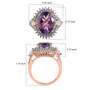 amethyst opal and white zircon halo ring in 18k rose gold over sterling silver shown for size comparison