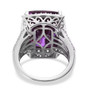 back view of lab color change sapphire and zircon halo ring in rhodium over sterling silver
