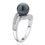 side view of tahitian cultured pearl and zircon bypass ring in rhodium over sterling silver