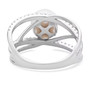 white freshwater pearl and cz crossover band ring in rhodium over sterling silver