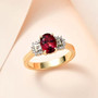rubellite tourmaline and diamond ring in 10k yellow gold shown in a lifestyle photo