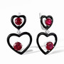 lab ruby and white cz black enamel heart earrings in rhodium over sterling silver
