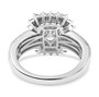 full view of moissanite cushion double halo ring in rhodium over sterling silver