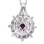 back view of rhodolite garnet and moissanite halo pendant necklace in rhodium over sterling silver