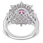 back view of rhodolite garnet and moissanite halo ring in rhodium over sterling silver