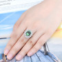 green fluorite and white zircon ring in rhodium over sterling silver