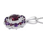 side view of rhodolite garnet amethyst and zircon pendant necklace in rhodium over sterling silver