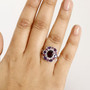 rhodolite garnet amethyst and zircon ring in rhodium over sterling silver worn on a hand