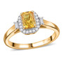 yellow sapphire and diamond halo ring in 14k yellow gold