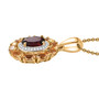 side view of rhodolite garnet citrine and zircon halo pendant necklace in 18k yellow gold over sterling silver