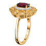 side view of rhodolite garnet citrine and zircon halo ring in 18k yellow gold over sterling silver