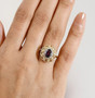 rhodolite garnet citrine and zircon halo ring in 18k yellow gold over sterling silver worn on a hand