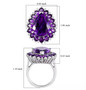 amethyst and moissanite pear halo ring in rhodium over sterling silver shown for size comparison