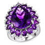 front view of amethyst and moissanite pear halo ring in rhodium over sterling silver