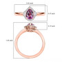 purple sapphire and diamond pear halo ring in solid 10k rose gold shown for size comparison