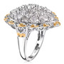 side view of white zircon heart cluster ring in 18k yellow gold and rhodium over sterling silver