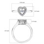 lab diamond dancing heart ring in rhodium over sterling silver shown for size comparison