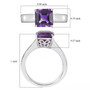 asscher cut amethyst solitaire ring in rhodium over sterling silver shown for size comparison