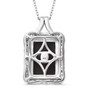 back view of ammolite and white zircon halo pendant necklace in rhodium over sterling silver