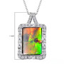 ammolite and white zircon halo pendant necklace in rhodium over sterling silver shown for size comparison