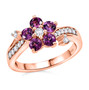 purple garnet and white zircon ring in 18k rose gold over sterling silver
