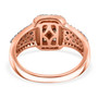back view of champagne and white diamond cluster halo ring in 18k rose gold over sterling silver