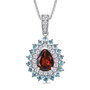 garnet blue apatite and zircon halo pendant necklace in rhodium over sterling silver