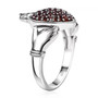 side view of garnet heart cluster claddagh ring in rhodium over sterling silver