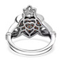 back view of garnet heart cluster claddagh ring in rhodium over sterling silver