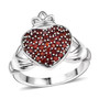 garnet heart cluster claddagh ring in rhodium over sterling silver